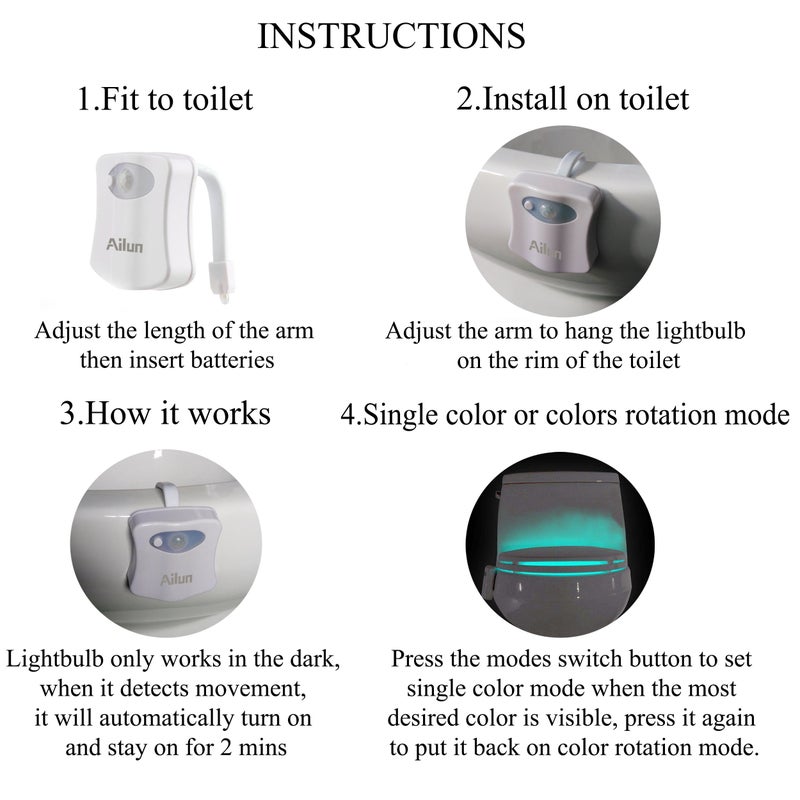 Ailun Toilet Night Light Motion Activated LED Light 16 Colors Changing Toilet Bowl Illuminate Nightlight for Bathroom Battery Not Included Perfect Decorating Combination with Faucet Light [2 Pack] - Image 3